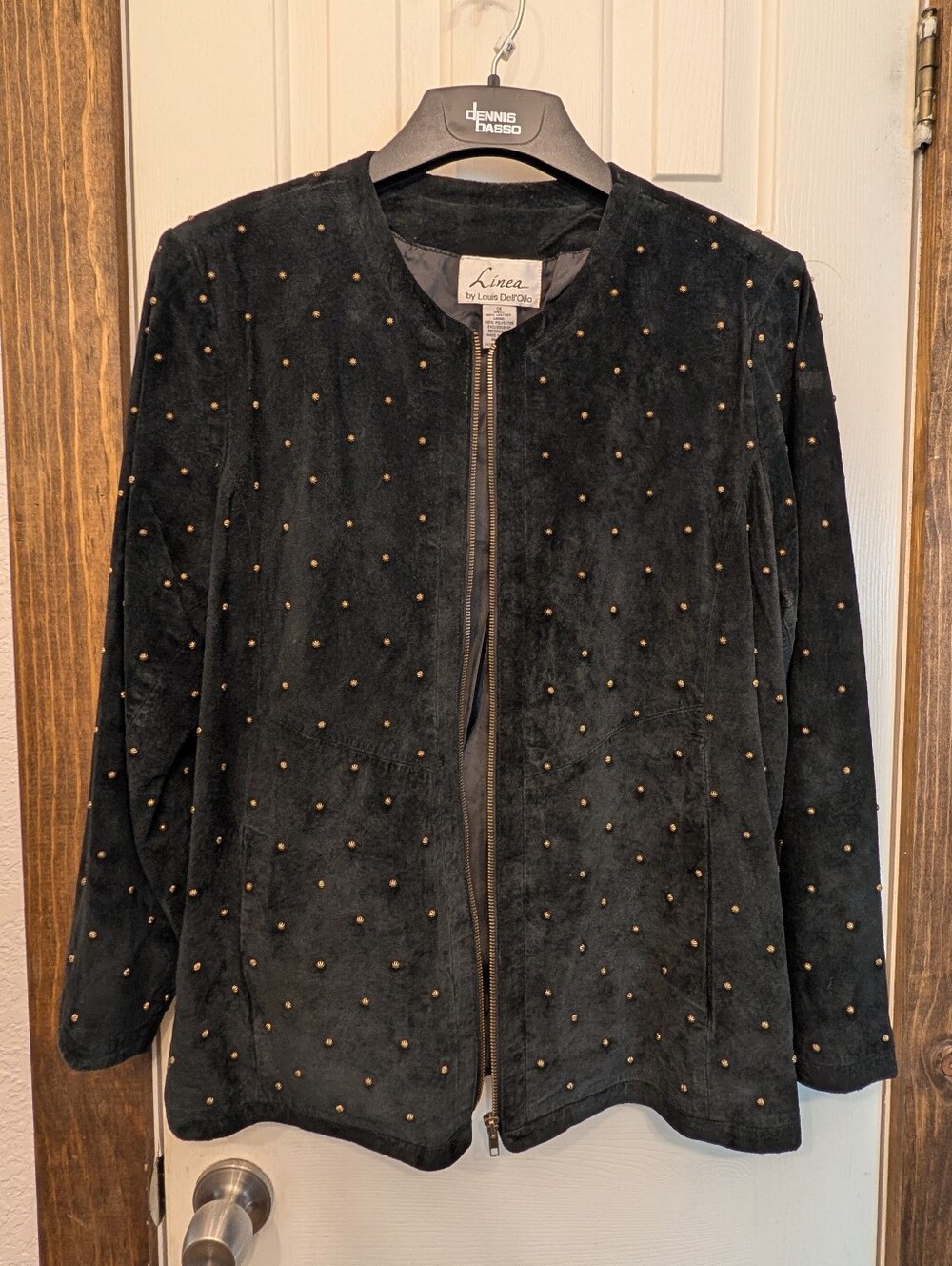 Vintage Womens Linea Louis Dell'Olio Black Studded Jacket 1X Suede Leather